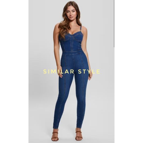GUESS Denim Fitted Jumpsuit Blue Wash Small Western country - Picture 9 of 10